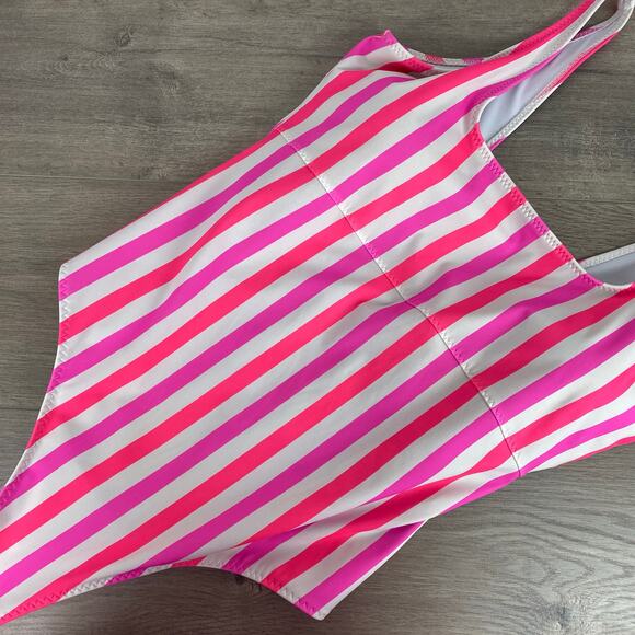 Fabletics White&Pink Stripe Neon Candy Sunset Scoop One Piece Swimsuit Sz.XL - Picture 5 of 16